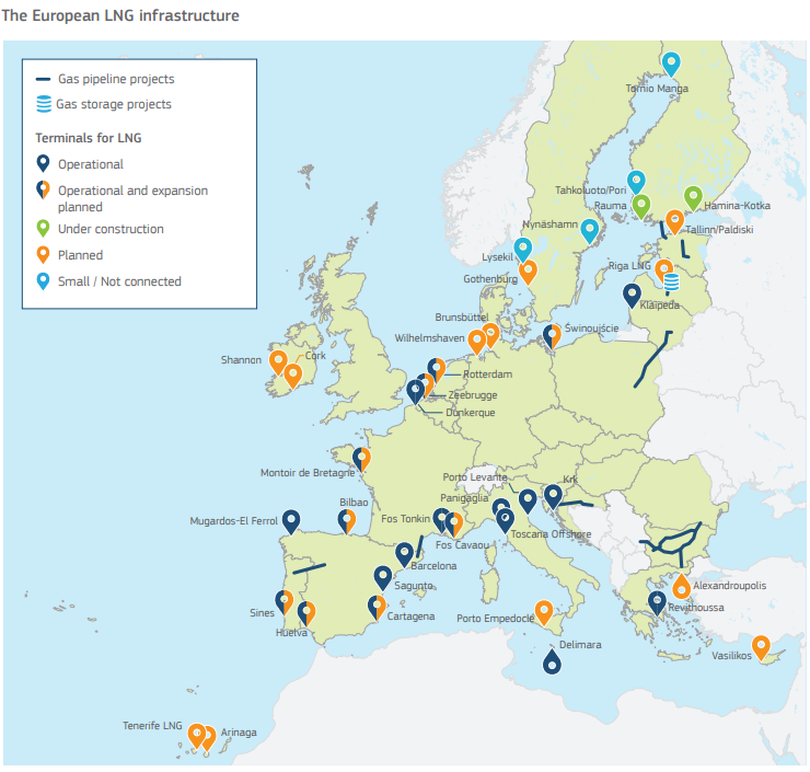 map of lng infrastructure across Europe