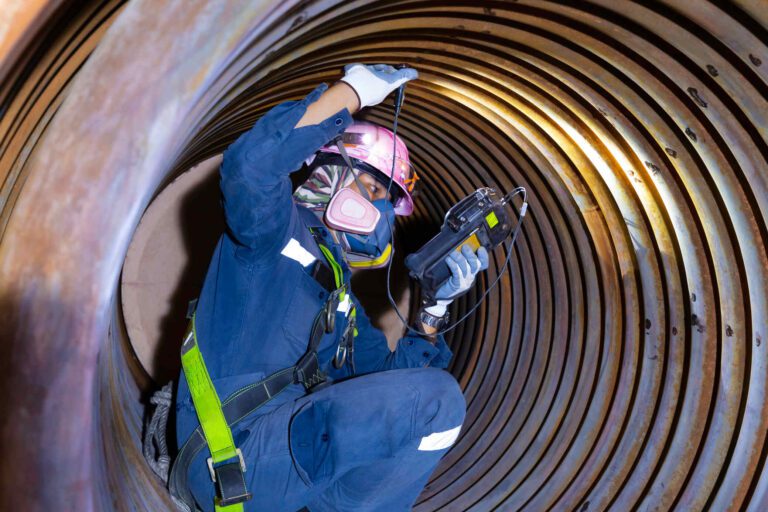 engineer performs non-destructive testing in a tunnel