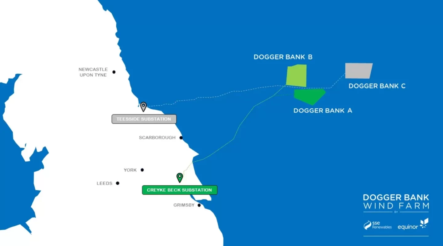 map of Dogger bank, the biggest wind power farm in the world