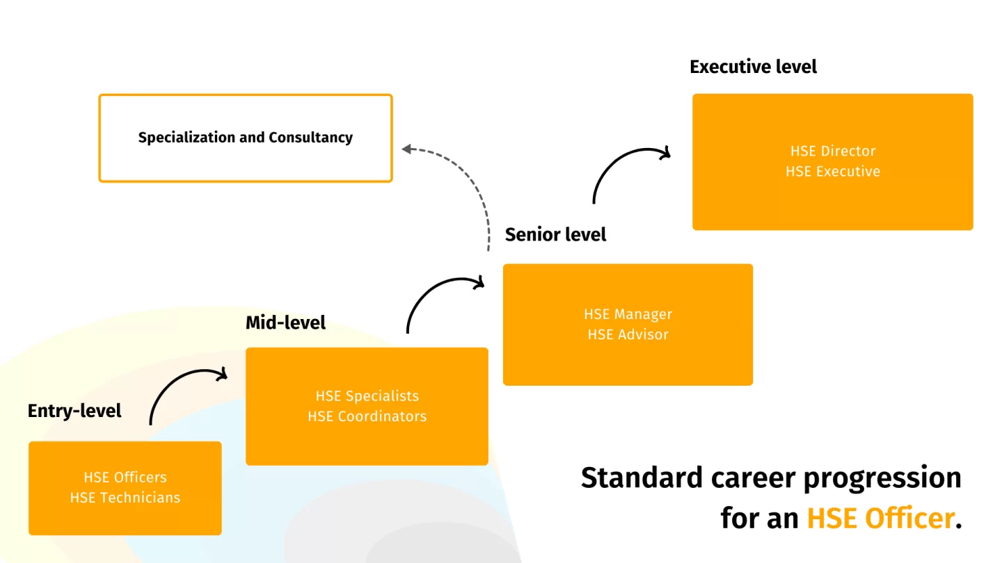 graph showing the career path an hse officer goes through. from entry level to executive level.